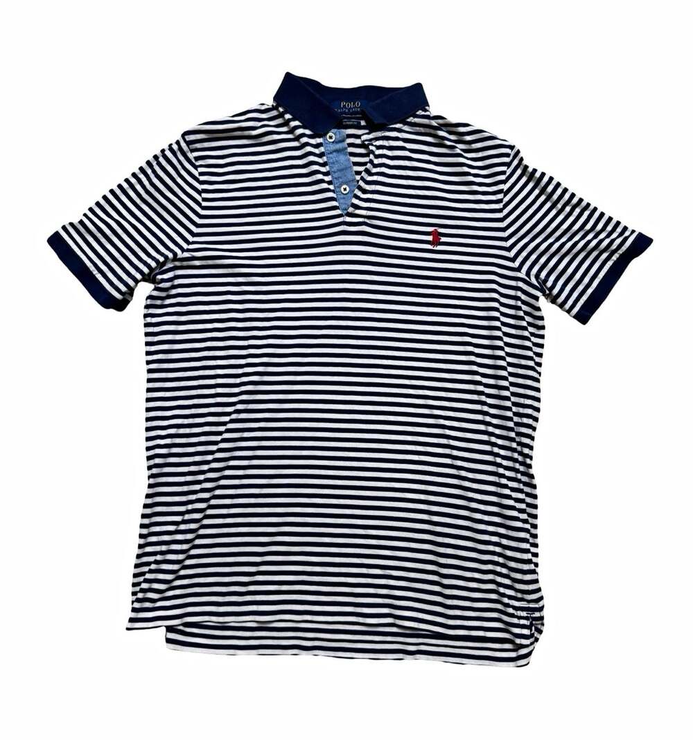 Polo Ralph Lauren Men’s Polo Shirt M Classic Fit Navy White Stripe Cotton Pony